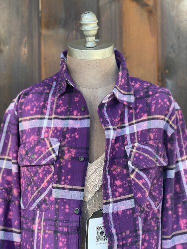 Flared Sleeve Flannel- GRAPE CRUSH